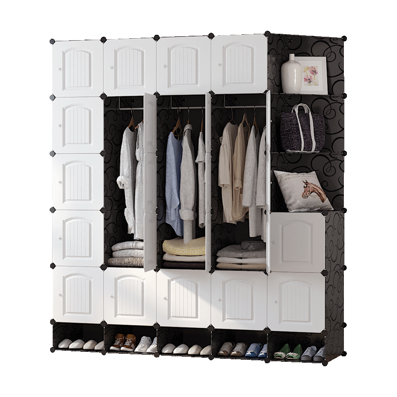 洁然简易衣柜塑料非布钢架可折叠加厚立体3D门板子大容量衣柜 【立体加厚门】 22门3挂半角+鞋格
