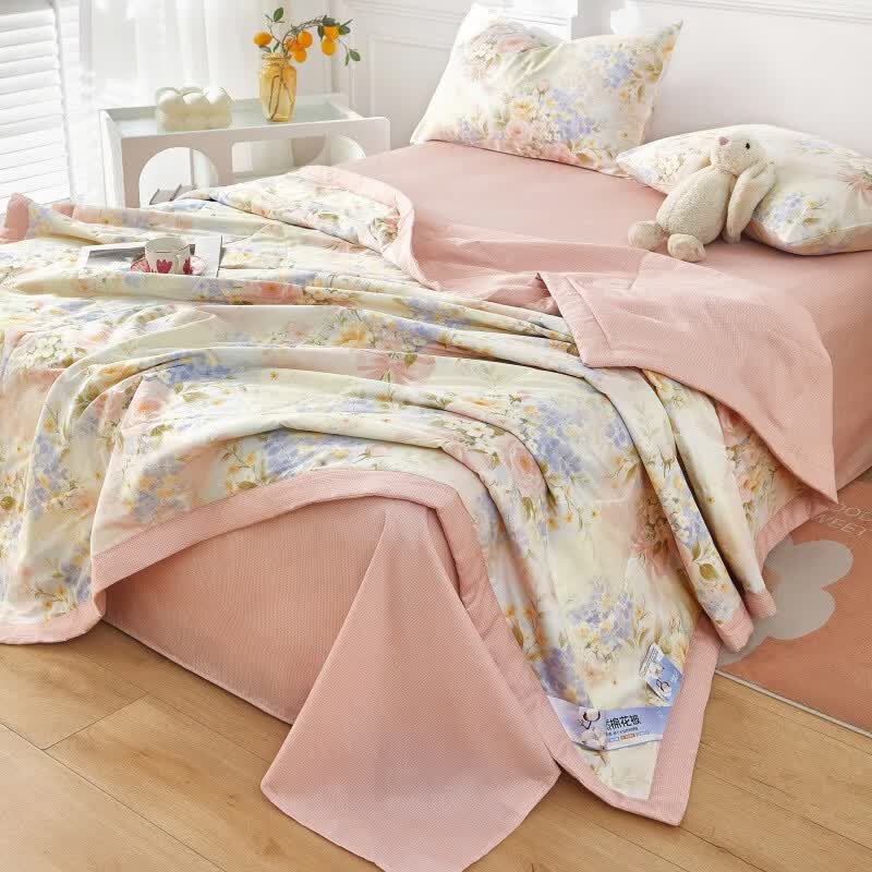 恒源祥 空调被 100%棉花夏凉被子纯棉可机洗午睡单人双人全棉被芯夏季 【全棉A类+新品上市】水墨嫣然 150x200cm【夏被单件】