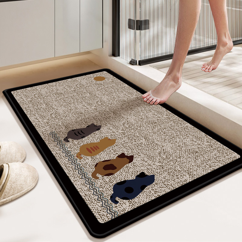 DONOYA 多罗亚硅藻泥卫生间地垫浴室门口吸水地垫卫生间门口吸水防滑垫脚垫可裁 长方形-卫-望月猫 40cm*60cm 厚4mm【包边+海量吸水】升级款