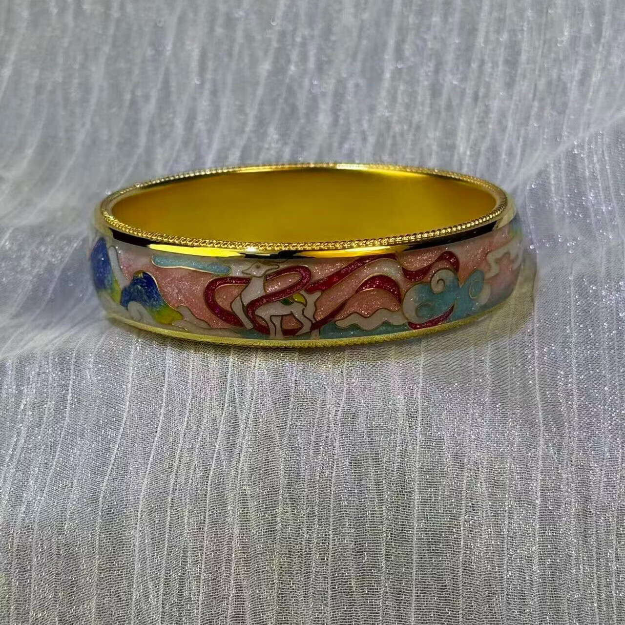 钻之银足银拍平珐琅彩手镯 黄色 60圈口约60克