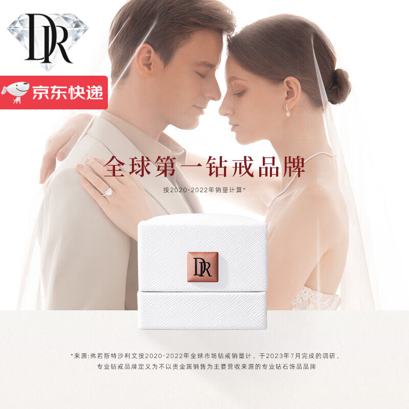 DR求婚钻戒铂金经典六爪铂金PT950钻石情人节礼物送女友送老婆 2克拉 D-E/白 礼盒+证书 PT950 闭口(备注戒号)