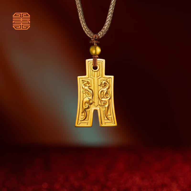 玺匠金铺《双龙护福布币》吉祥饰品 挂件 生日礼物 装饰品 14.2g