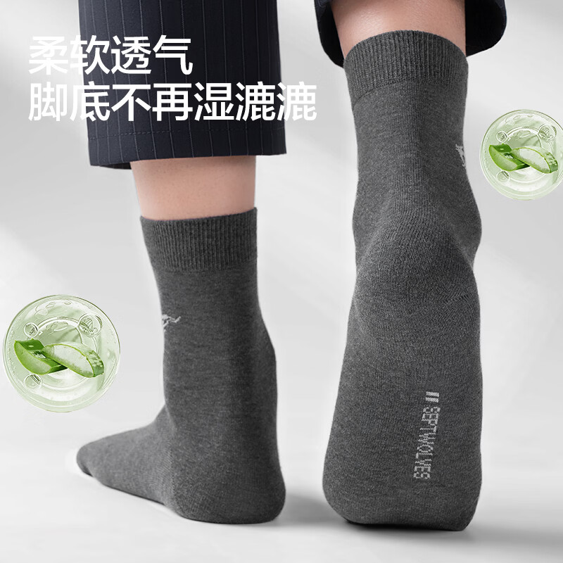 七匹狼男士袜子男中筒商务袜纯棉抗菌防臭吸汗春夏季休闲全棉袜透气男袜 【升级芦荟10A抗菌消臭A组】 5双 均码