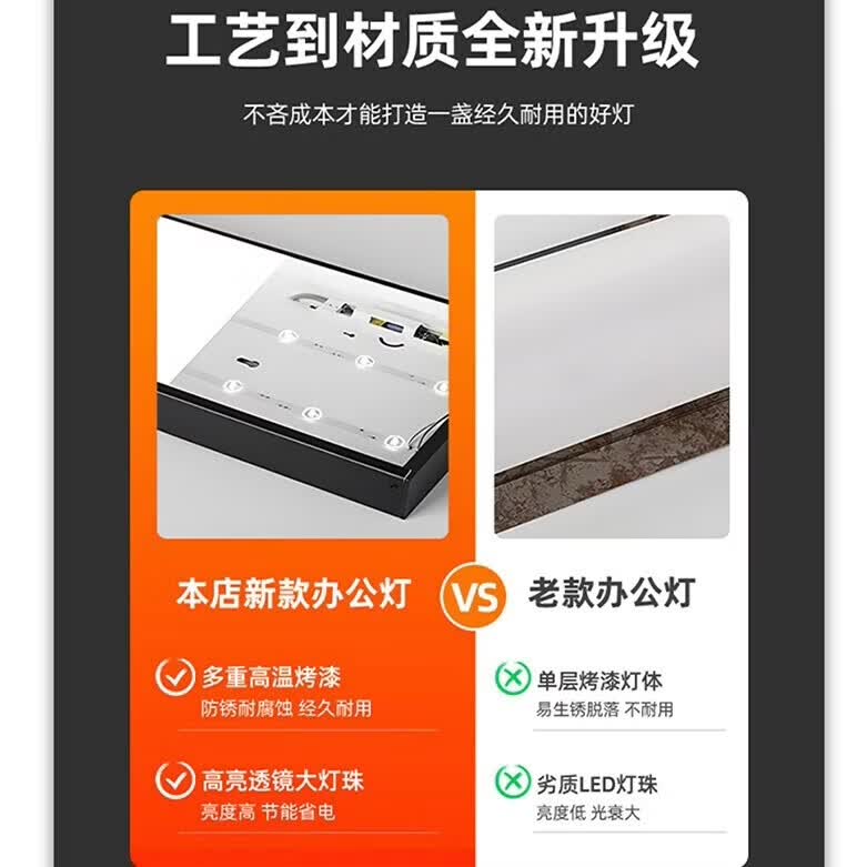 亮源方办公室吊灯LED长条灯会议教室超市吊线灯具商业写字楼健身房照明 黑色120*28cm高亮白光6个装