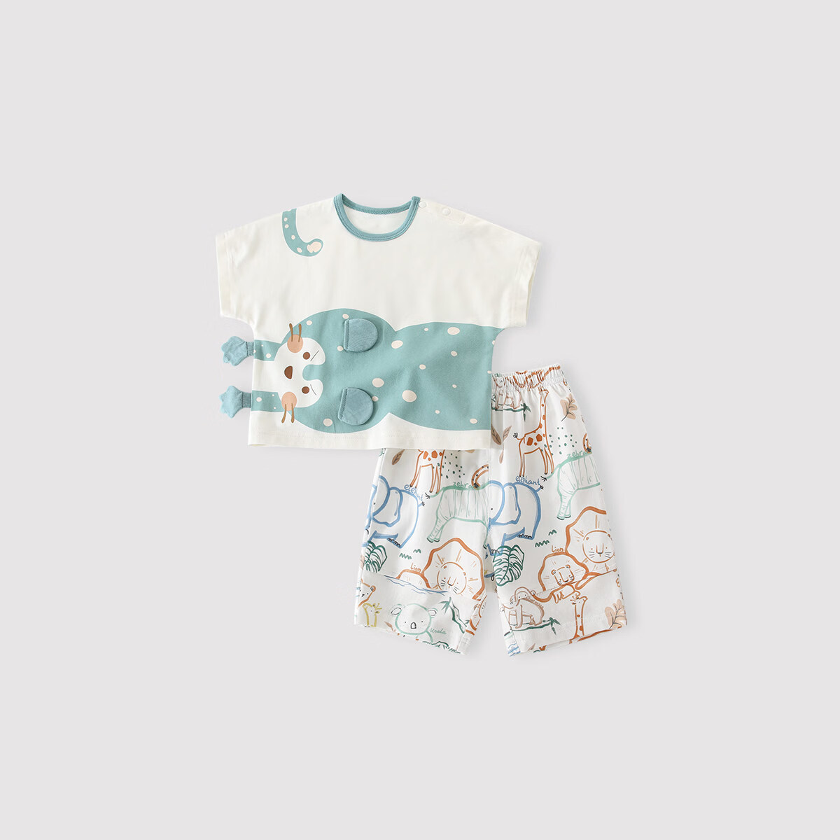 巴厘小猪儿童夏装七分裤套装夏季短袖超萌可爱女童两件套一岁男宝宝衣服 象牙白 130