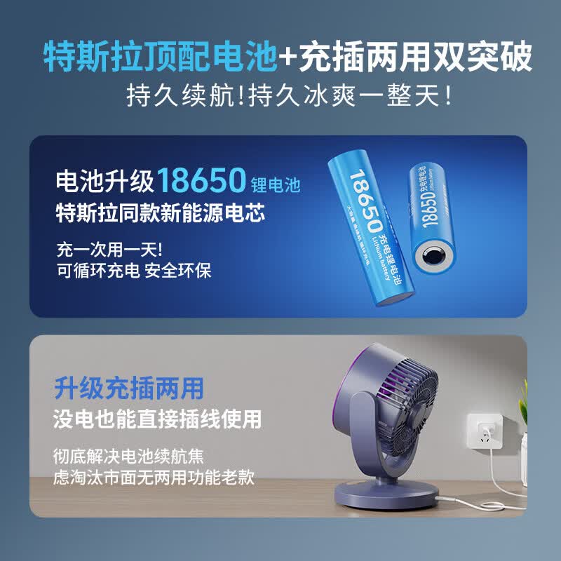 VCJ空气循环扇桌面风扇家用电风扇台式小风扇卧室办公室宿舍轻音节能涡轮循环对流轻音低噪空调伴侣 【usb按键款】可壁挂 | 三档调节