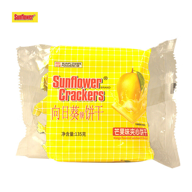 向日葵牌饼干（Sunflower Crackers）经典柠檬夹心饼干苏打饼干零食小吃休闲食品135克 芒果味*3