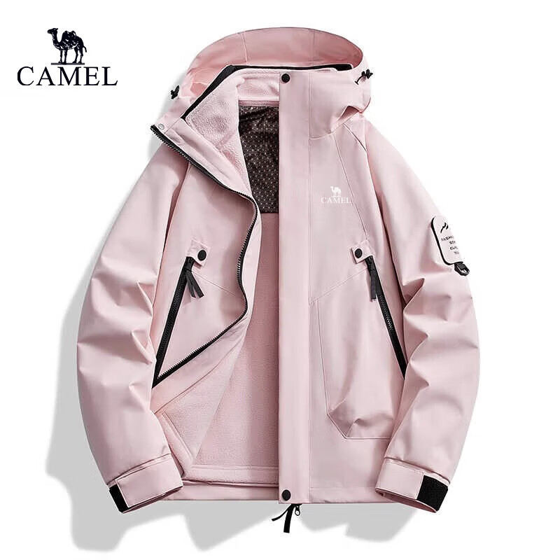 骆驼（CAMEL）冲锋衣男2025新款户外情侣三合一防水防风登山服三防夹克外套 朱雀红春秋单冲2518 3XL