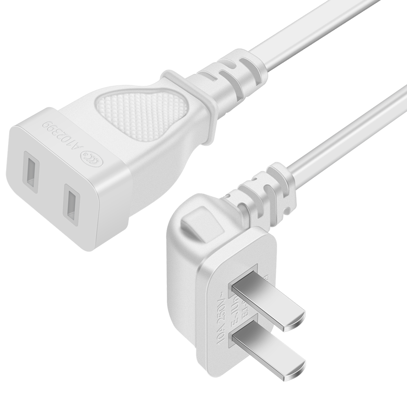 CABLE CREATION DZ141 两插2口电源延长线弯头 新国标10A 两芯插座拖线板插线板延长线公对母加长线 白色2米