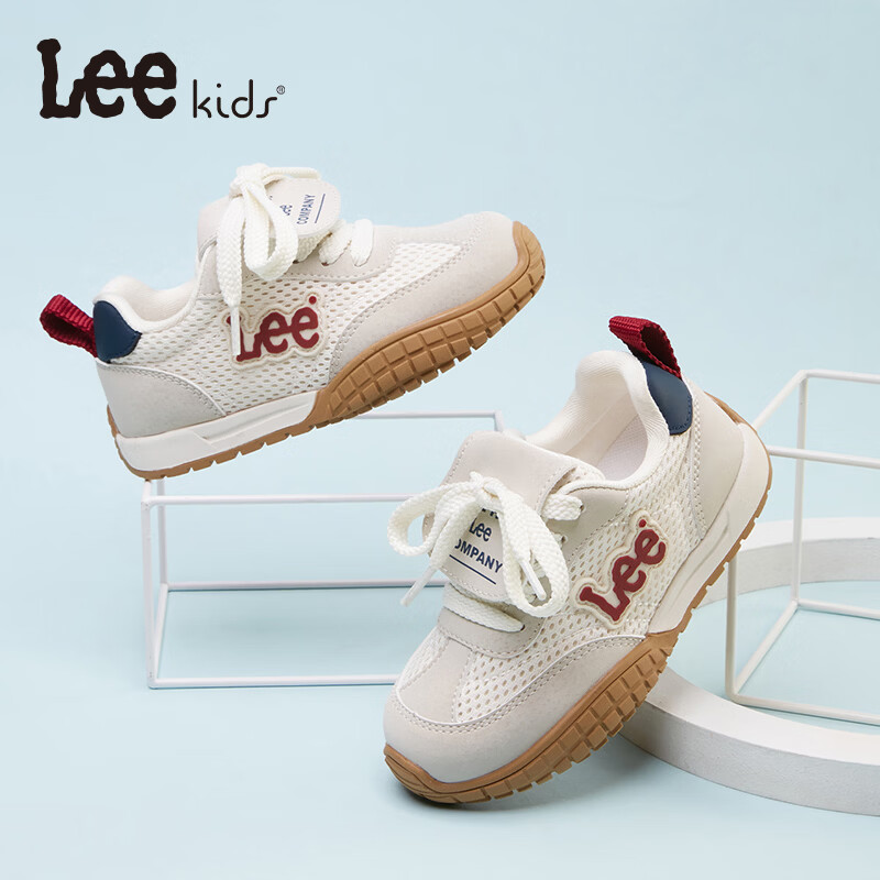 Lee童鞋春夏季新款儿童网面跑步鞋女大童透气运动鞋男童 X0196 米蓝 31 【建议脚长190-195mm】