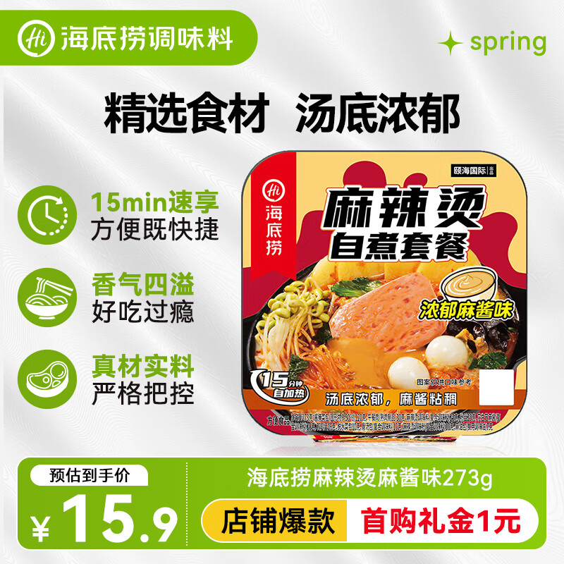 海底捞方便速食自热火锅免煮出游零食免煮麻辣烫麻酱味273g