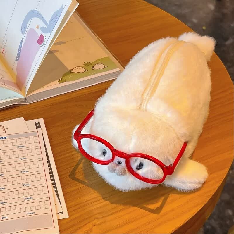 SWDF圆滚滚海豹笔袋可爱毛绒玩偶高颜值立体ins学生文具收纳笔袋笔袋:女孩简约ins风小众开学必备 海豹毛绒笔袋【白色】1个+红色眼睛一副