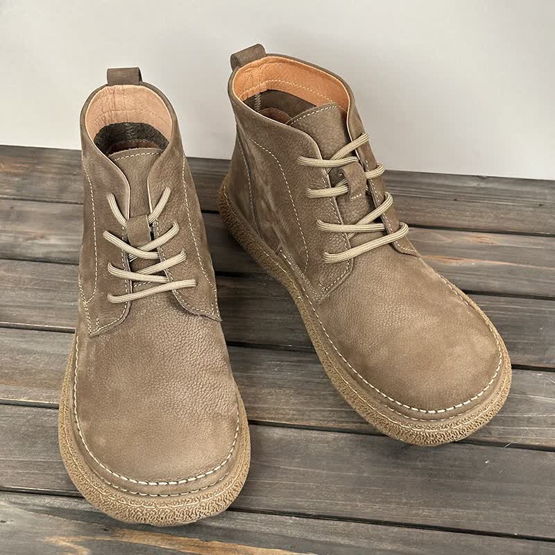 中帮马丁靴2025秋冬加绒保暖软皮软底系带工装短靴子 卡其色_加绒 45