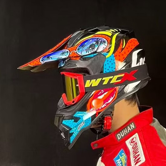 WTCX越野盔头盔拉力山地骑行摩托车全盔男女机车四季通用新国标3C 亮黑(WTCX风镜) XXL