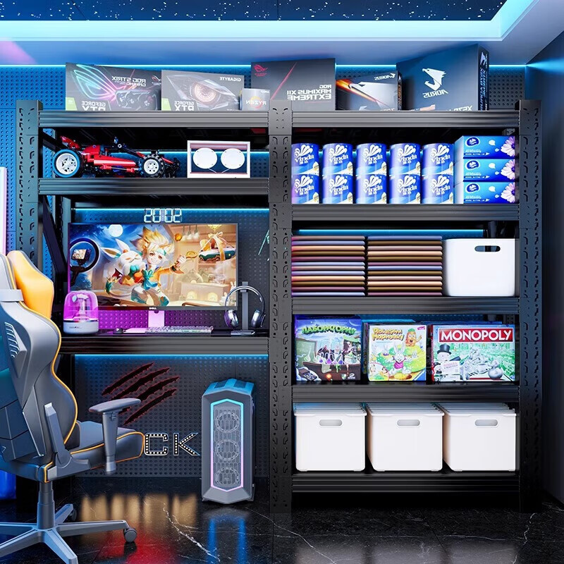 LEOEZYA电脑桌带收纳货架电脑桌带洞洞板家用书桌可升降台式电竞 白色三层主架带背部洞洞板*1 加粗加厚1*50*200承重120kg层