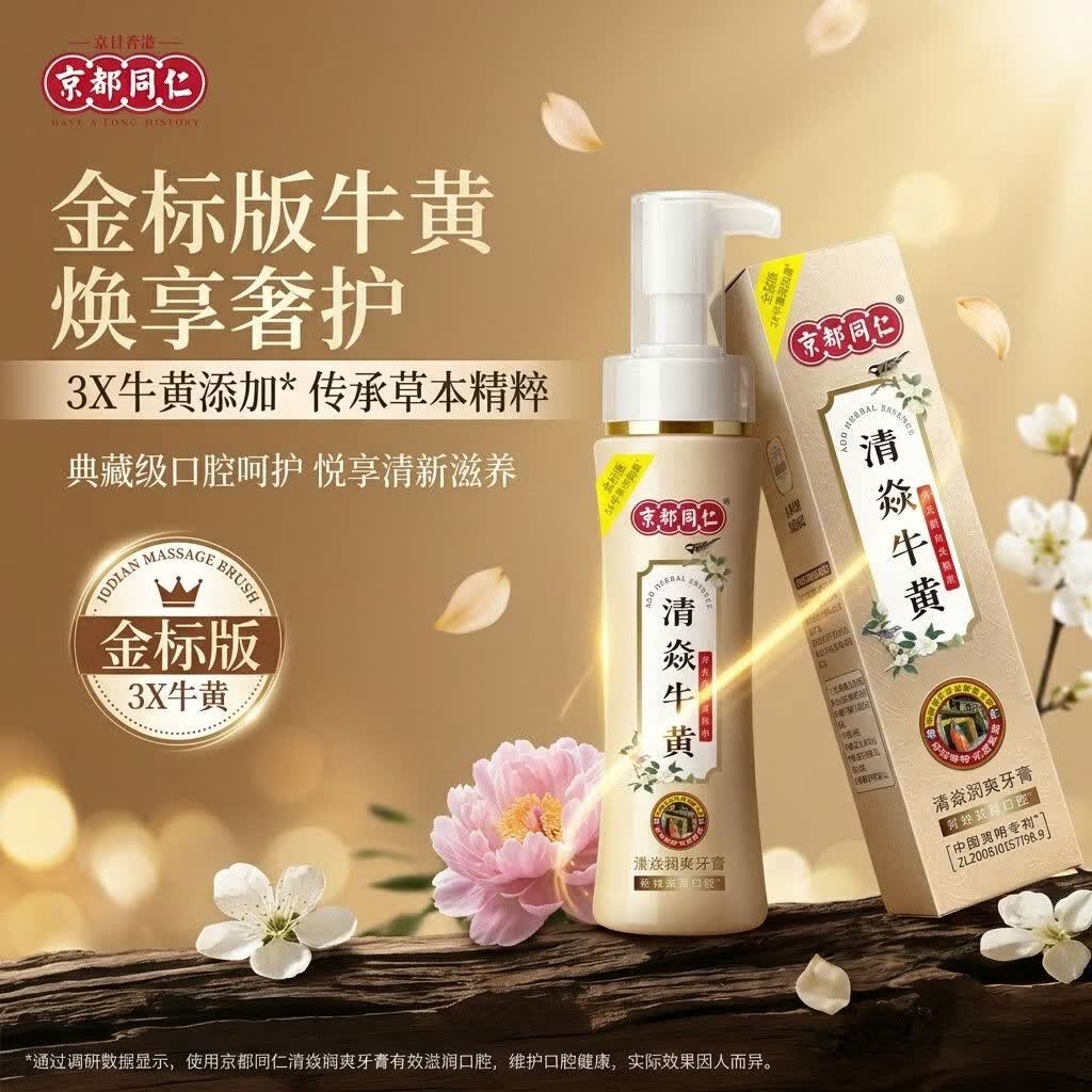 京都同仁美白牙膏3X牛黄口腔膏去烟渍去黄去口臭护龈固齿牙龈修复脱敏膏 清焱 【牙齿敏感/牙龈不适者适用】护龈金标版120g