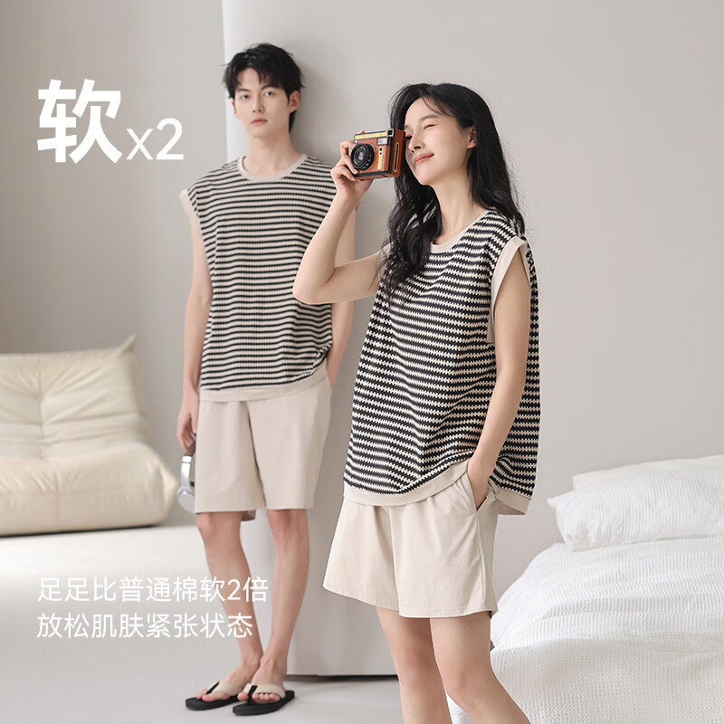 猫人情侣睡衣女款夏季薄款新款可外穿带胸垫无袖家居服套装夏 女09M10757 2XL