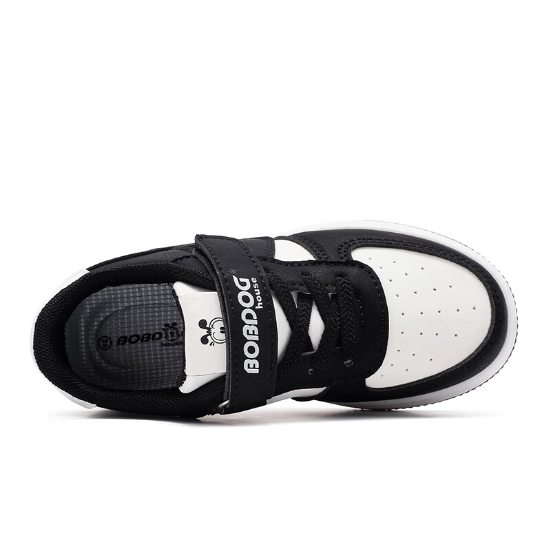 巴布豆（BOBDOG）童鞋2026夏季单网透气儿童板鞋男童小白鞋女跑鞋中大童鞋子 黑/白（革面）61001 30 适合脚长18.5cm