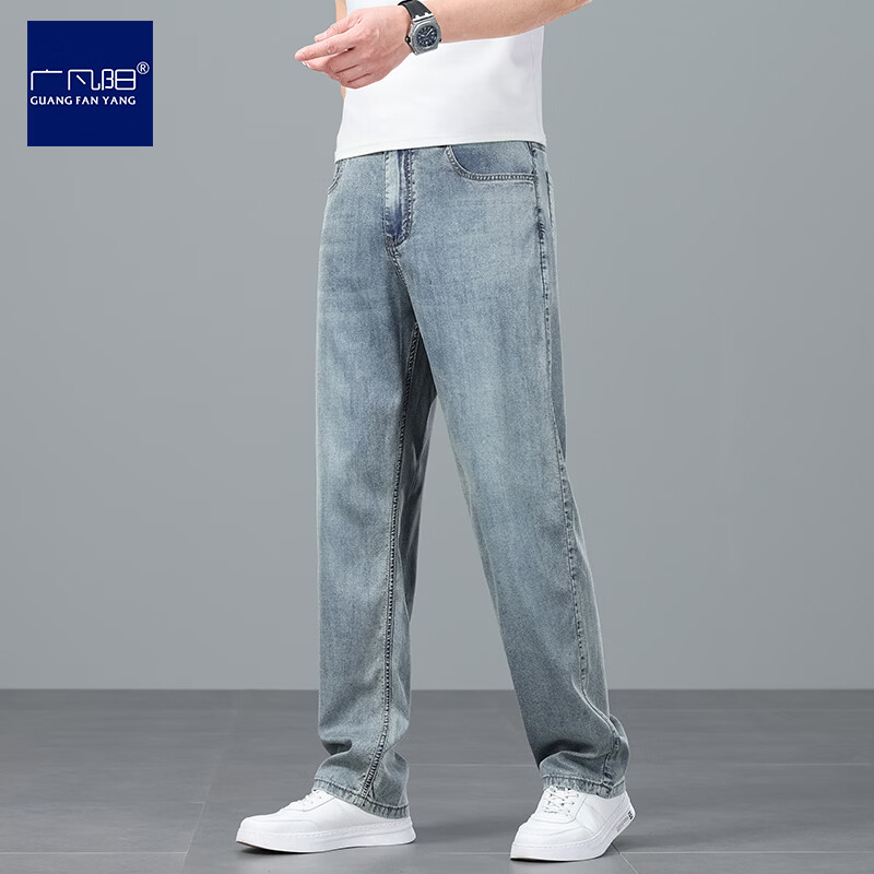 广凡阳天丝牛仔裤男春夏季薄款2026新款舒适宽松直筒高端潮牌休闲裤子男 复古蓝 【天丝薄款】 40 (3尺1) 【建议210-230斤】