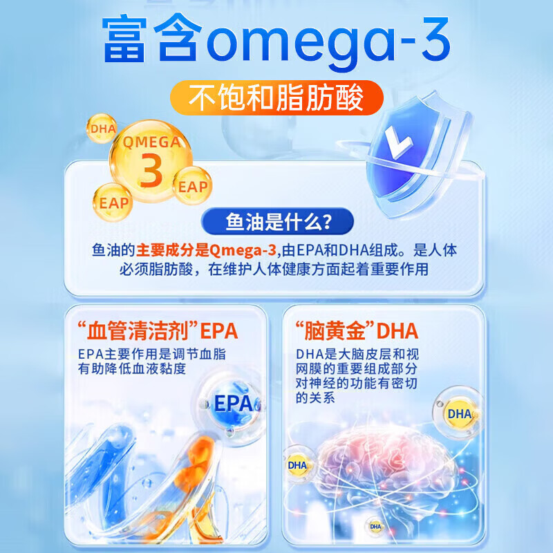 南京同仁堂生物科技高浓度鱼油胶囊omega-3呵护心脑眼健康DHAEPA非鱼肝油 1瓶【omega-3鱼油】 60粒*1瓶
