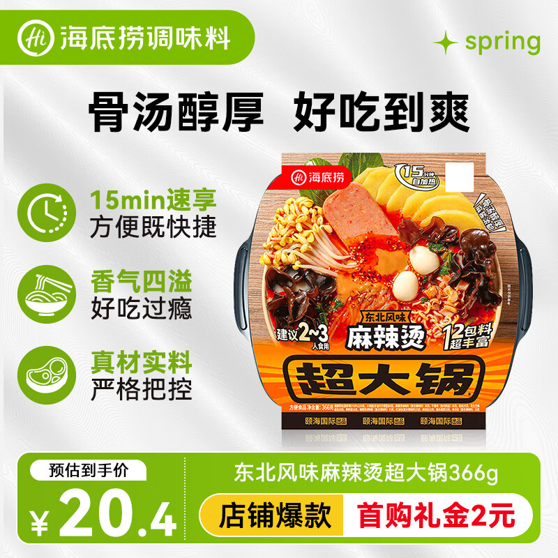 海底捞自热火锅 方便速食分享装 东北风味麻辣烫超大锅366g