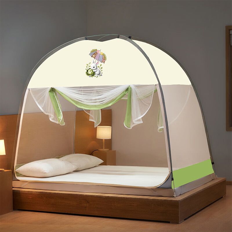 伊路卡新款免安装蒙古包蚊帐1.8x2米家用1.5米床1.2m儿童床蚊帐 萌兔菜宝【升级加固款】 180*198*160cm高