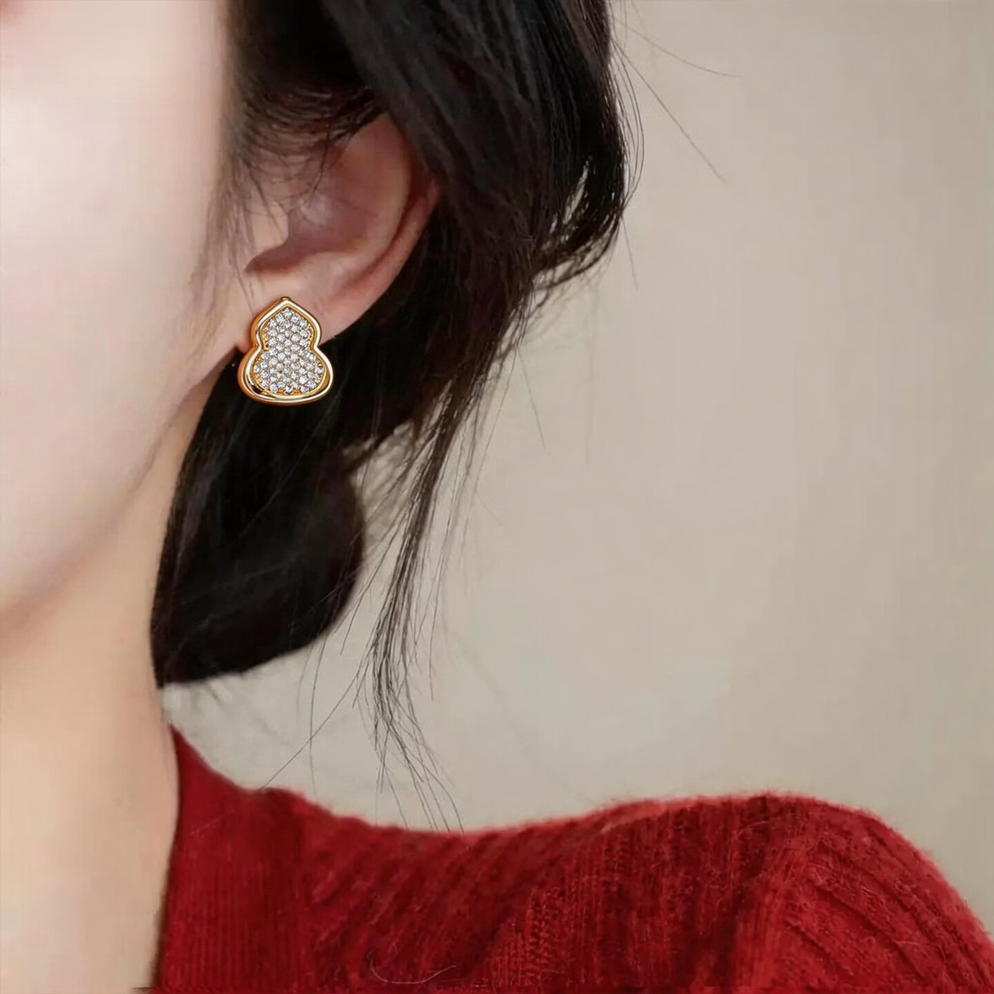 KRISTEN JUDI金色葫芦耳饰女银针轻奢高级感耳环新中式微镶闪锆妈妈耳钉礼物 实用生日礼物送女友老婆闺蜜