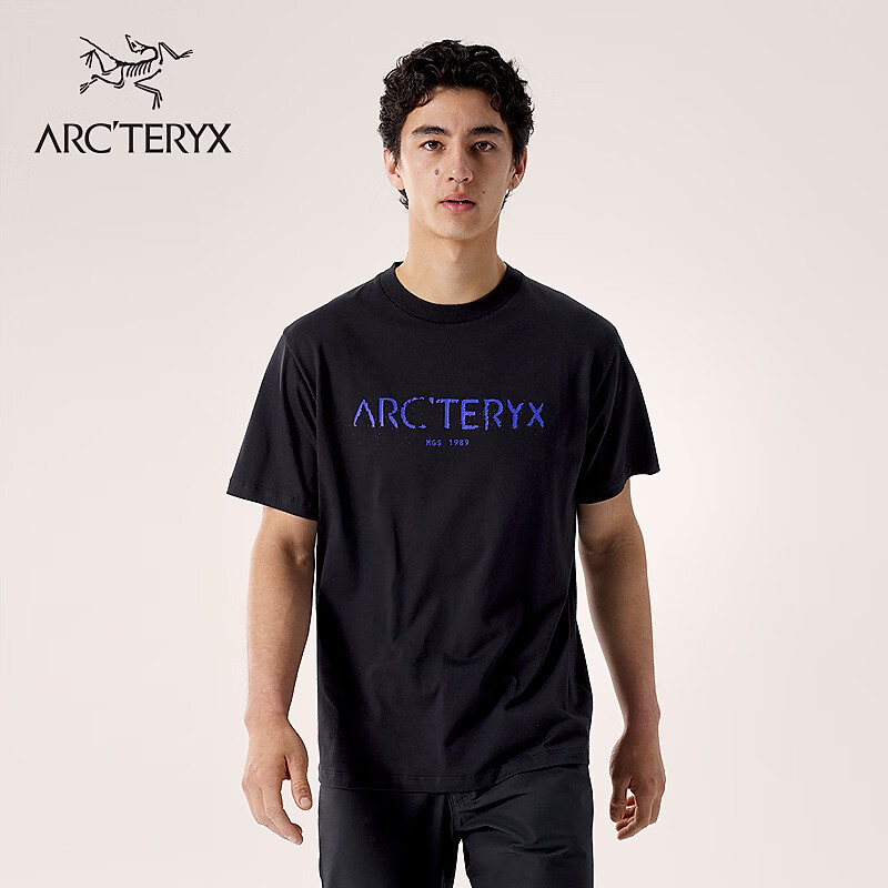 ARC'TERYX始祖鸟 KRAGG SL COTTON SKY PILOT SS1 SS  男子 棉质短袖T恤 BLACK / FLUIDITY/黑色/水波蓝 M