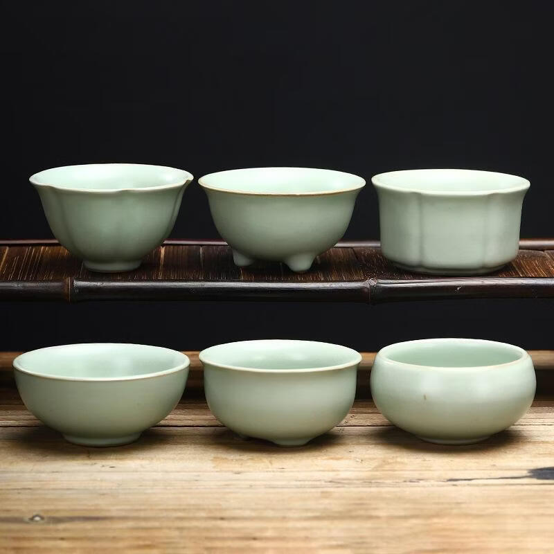 壹加壹汝窑主人杯可养品茗杯开片茶盏茶碗陶瓷功夫茶具汝瓷茶杯商 6个 哥窑装