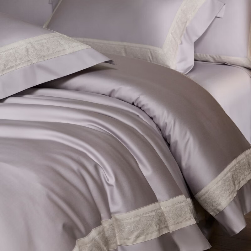 ROLAND LIVE全棉床上四件套纯棉亲肤透气床单款被套家用床上用品简约风套件 TGH 全棉四件套-香榭丽梦幻紫 1.5米床 床单款 【被套200*230cm】