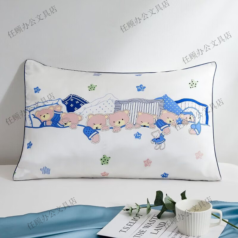 太湖雪枕套蠶絲枕頭嬰兒寶寶兒童低矮薄軟護頸椎助睡眠 晚安-【枕套+枕芯】-印花款 50cm 35*