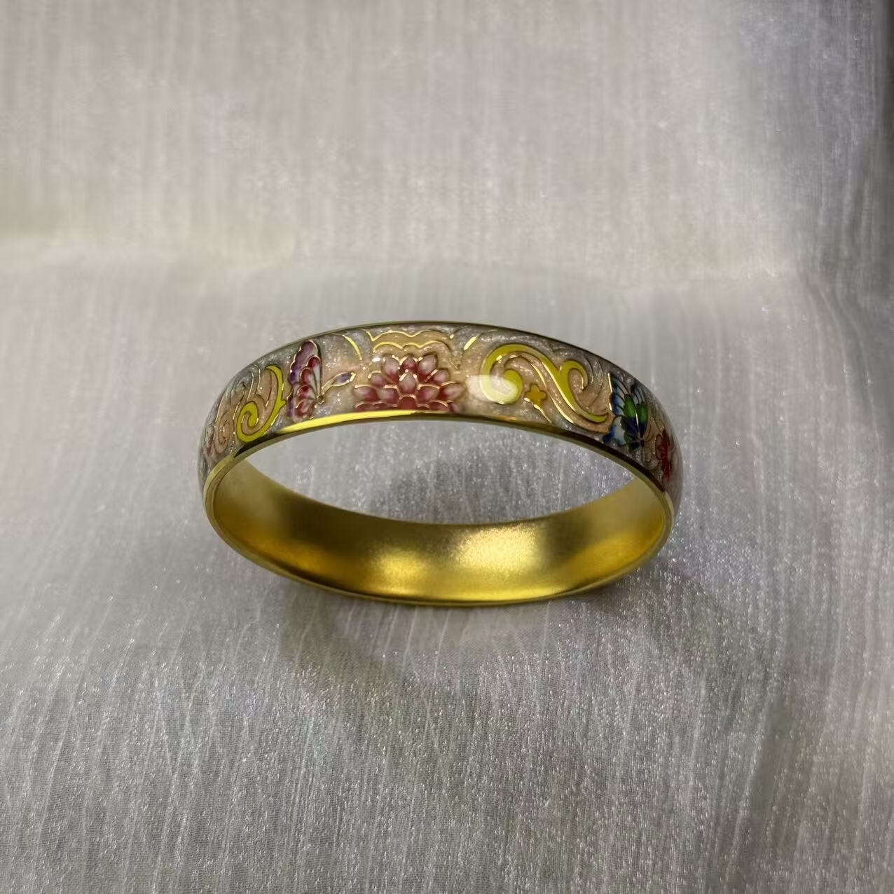 钻之银足银999鎏金拍平珐琅彩手镯 黄色 60圈口约60克