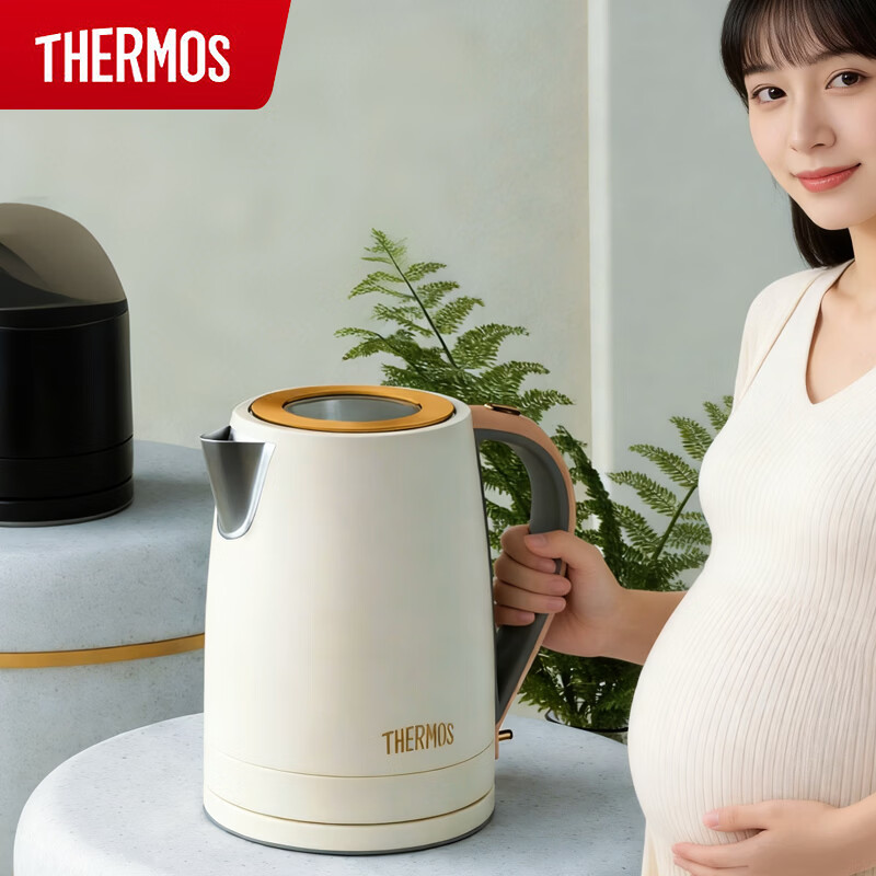 膳魔师（THERMOS）电热水壶办公室居家电器1.7L大容量食品级大容量304不锈钢烧水壶 1.7L