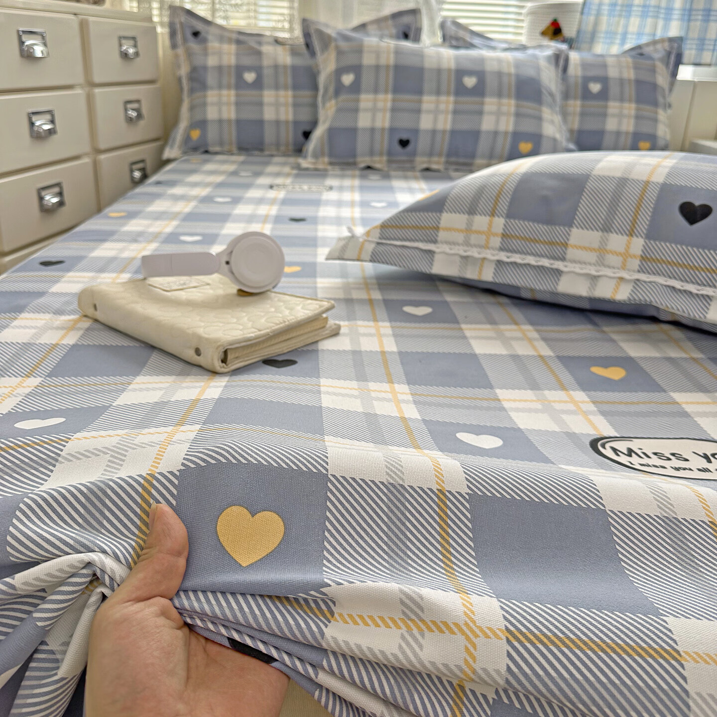 多兰诗（Duolanshi）原棉老粗布床单 加厚可水洗机洗单双人被单老粗布凉席 简爱 200cm*230cm 床单+2只枕套