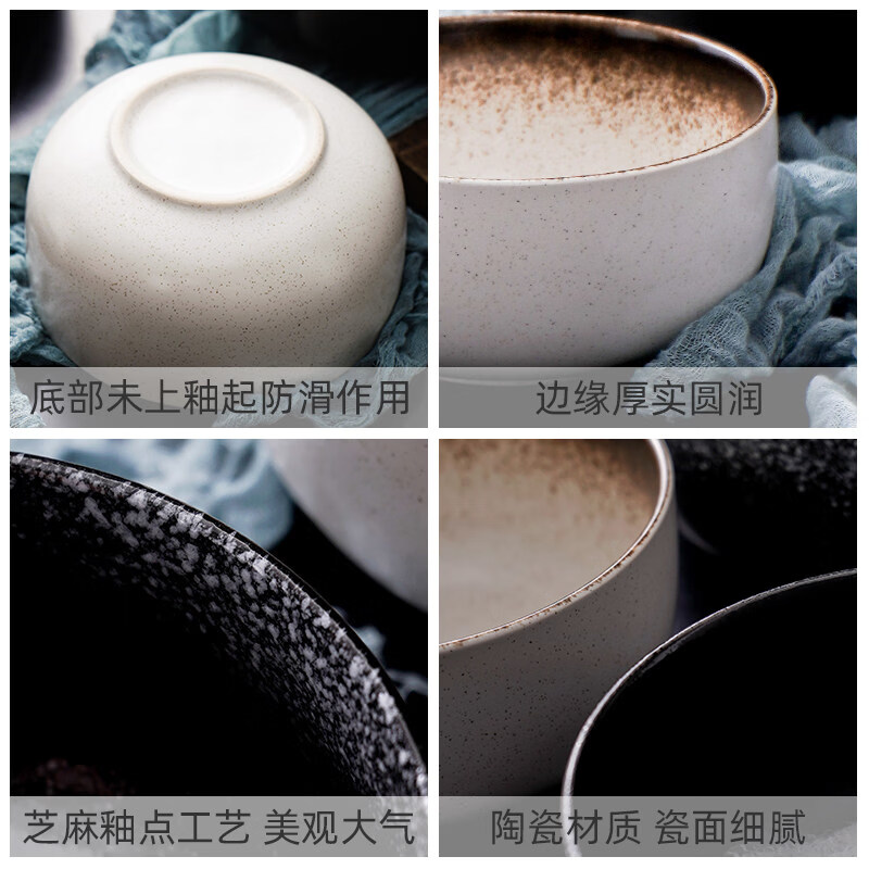 日式陶瓷复古汤碗沙拉碗餐具法海钵拉面碗大号浓汤碗家用大碗面碗 6.5寸-蓝线法海碗+筷子