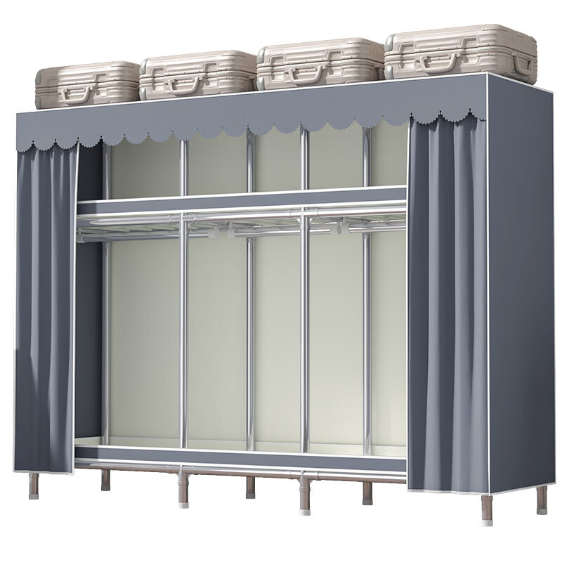 咏幻简易衣柜家用卧室全钢架加粗加厚布衣柜出租房用组装加固结实耐用 [200cm]兔然暴富（加粗钢管 合金接口） 2门组装