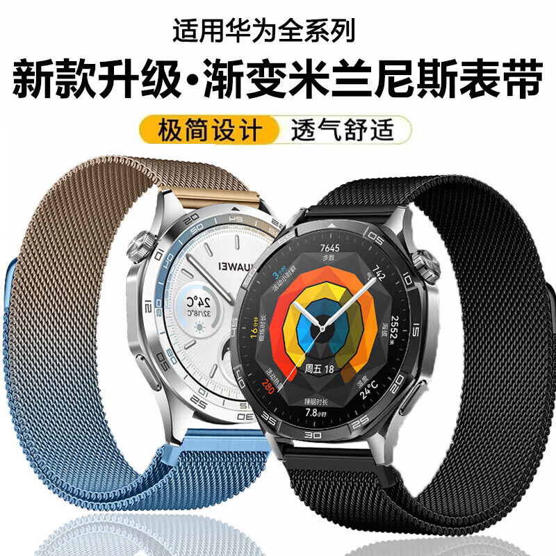 优选表带适用华为GT6手表GT5表带watch5钢带GT6pro米兰尼斯双磁吸金属腕带防汗透气柔软男女通用款 黑色【米兰尼斯款】 适用:华为GT6/GT6 Pro【46表盘】