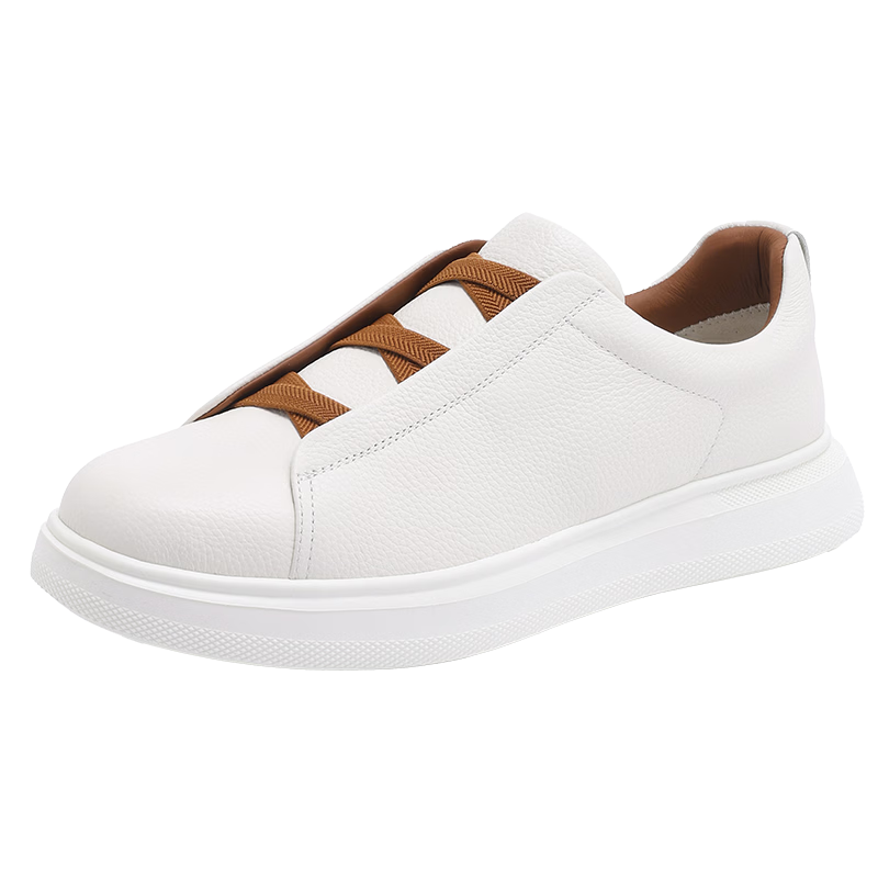 卓诗尼SPACE真皮男士板鞋2026春季新款时尚运动休闲鞋小白鞋简约白色38