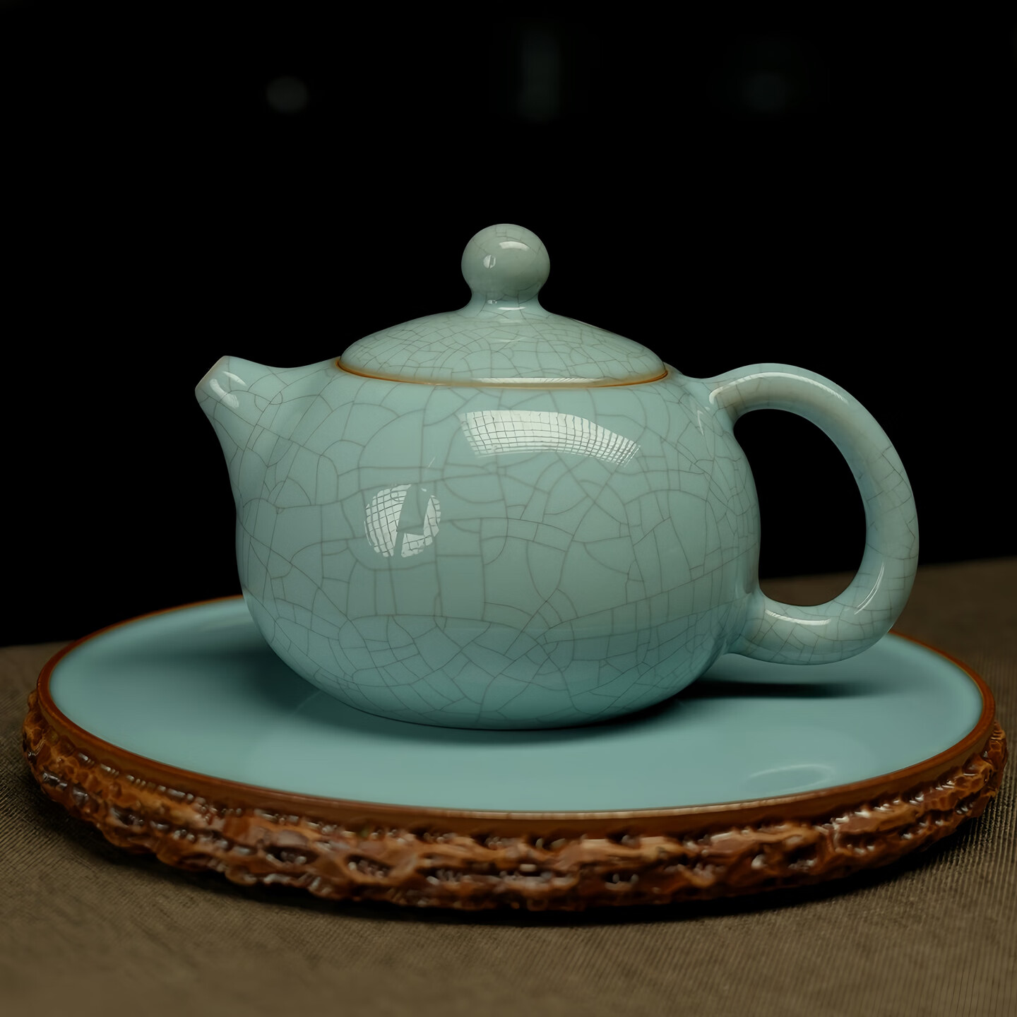 汝誉天下汝窑茶具茶壶西施壶井栏壶石瓢壶汝州汝瓷天青色冰裂纹茶具套装 西施壶1壶二杯 220ml