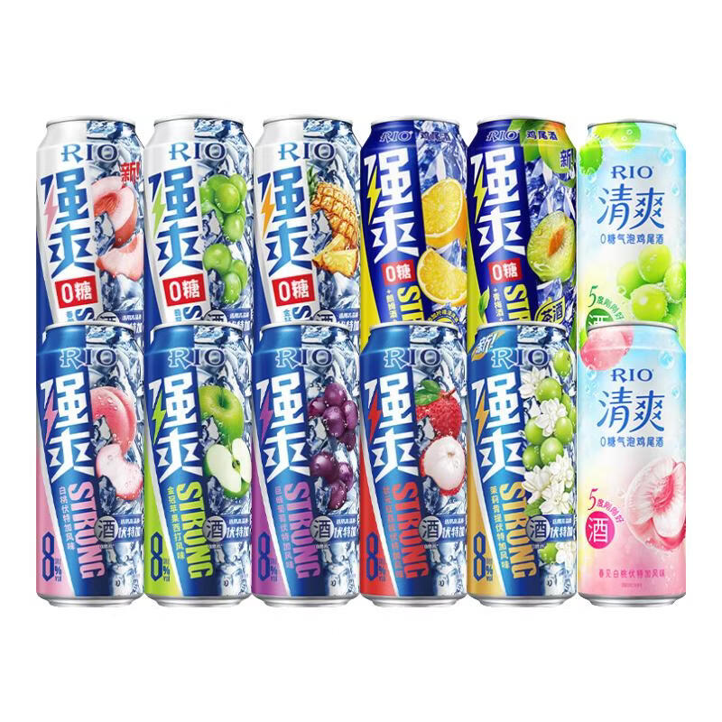 锐澳（RIO）洋酒预调鸡尾酒果酒强爽系列8度伏特加劲爽冬酿酒整箱可自选口味 强爽清爽12罐500mL组合装（全家福）
