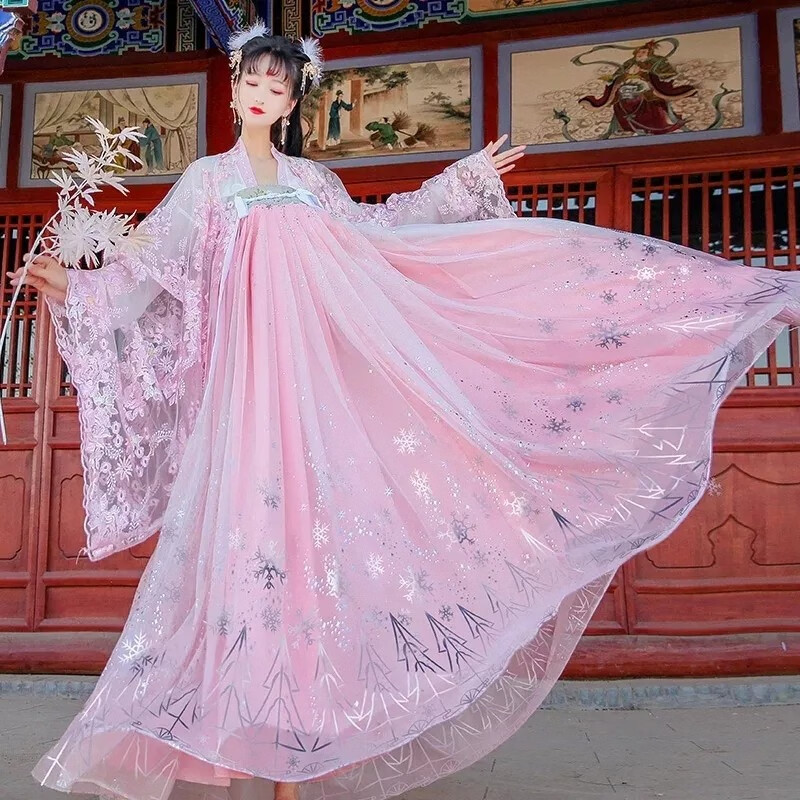 汉服女中国风超仙对襟襦裙汉元素洛曲齐腰长裙古风学生演出服古装大摆