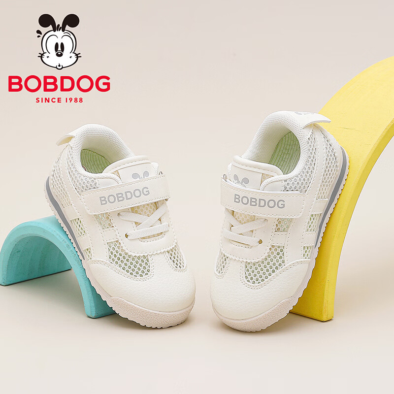 巴布豆童鞋秋季男宝宝儿童学步鞋夏款软底轻便2025新款女童机能鞋 米色（单网）62074 24 适合脚长14.3cm 京东折扣/优惠券