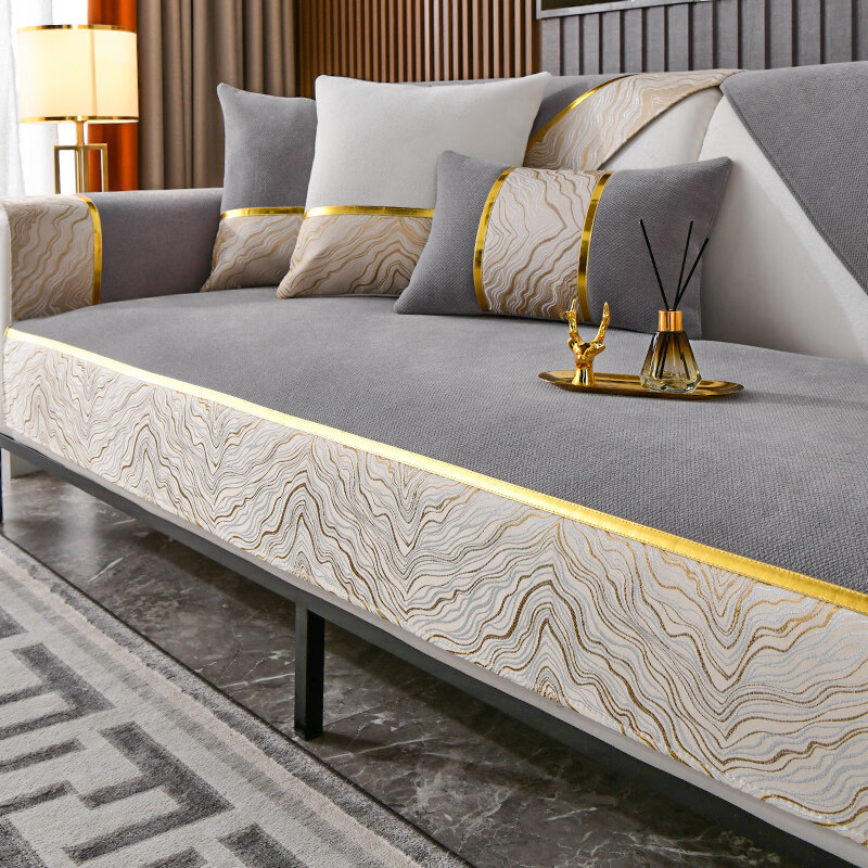 DONOYA 多罗亚雪尼尔高级轻奢沙发垫四季通用防滑2026年新款客厅座垫皮套罩盖布 芒耀-烟灰色 70cm*70cm （可用作扶手和靠背）