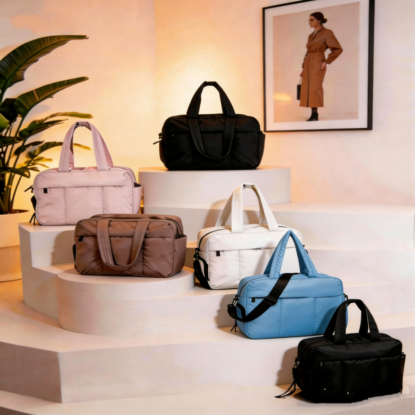 CHUMYUM旅行包女大容量防水托特包短途旅游行李袋网球瑜伽运动健身包 驼色