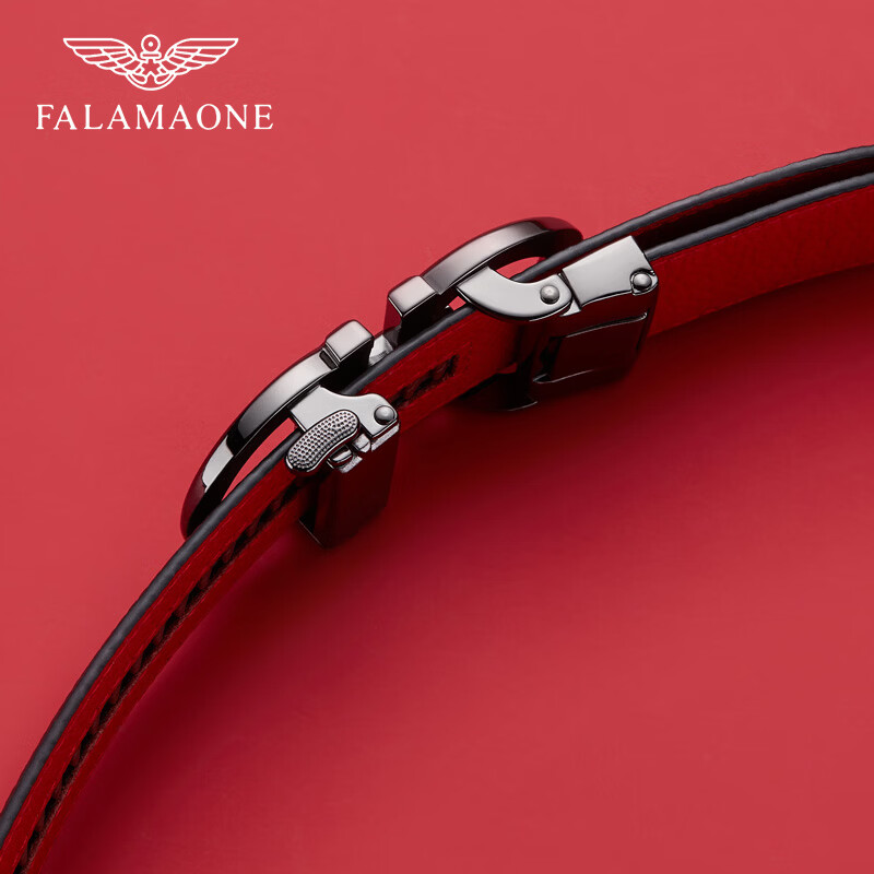 FALAMAONE法莱阿玛尼皮带男牛皮自动扣高档腰带新款真皮裤带生日礼物送男友 【专柜礼盒】本命年“鸿”皮带/PD80939银色 105cm -140cm默认随机发货（可修剪）
