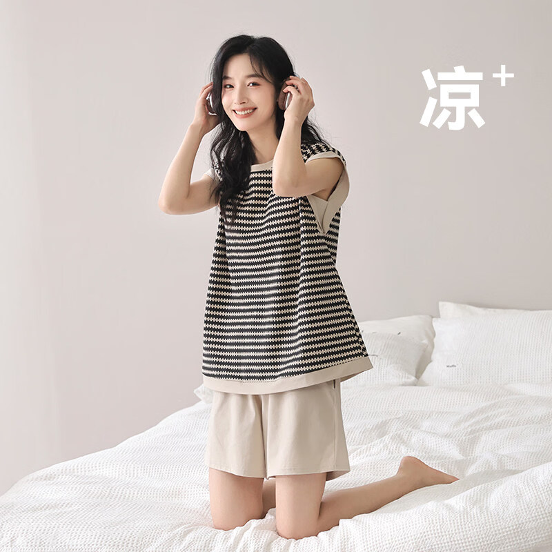 猫人情侣睡衣女款夏季薄款新款可外穿带胸垫无袖家居服套装夏 女09M10757 2XL