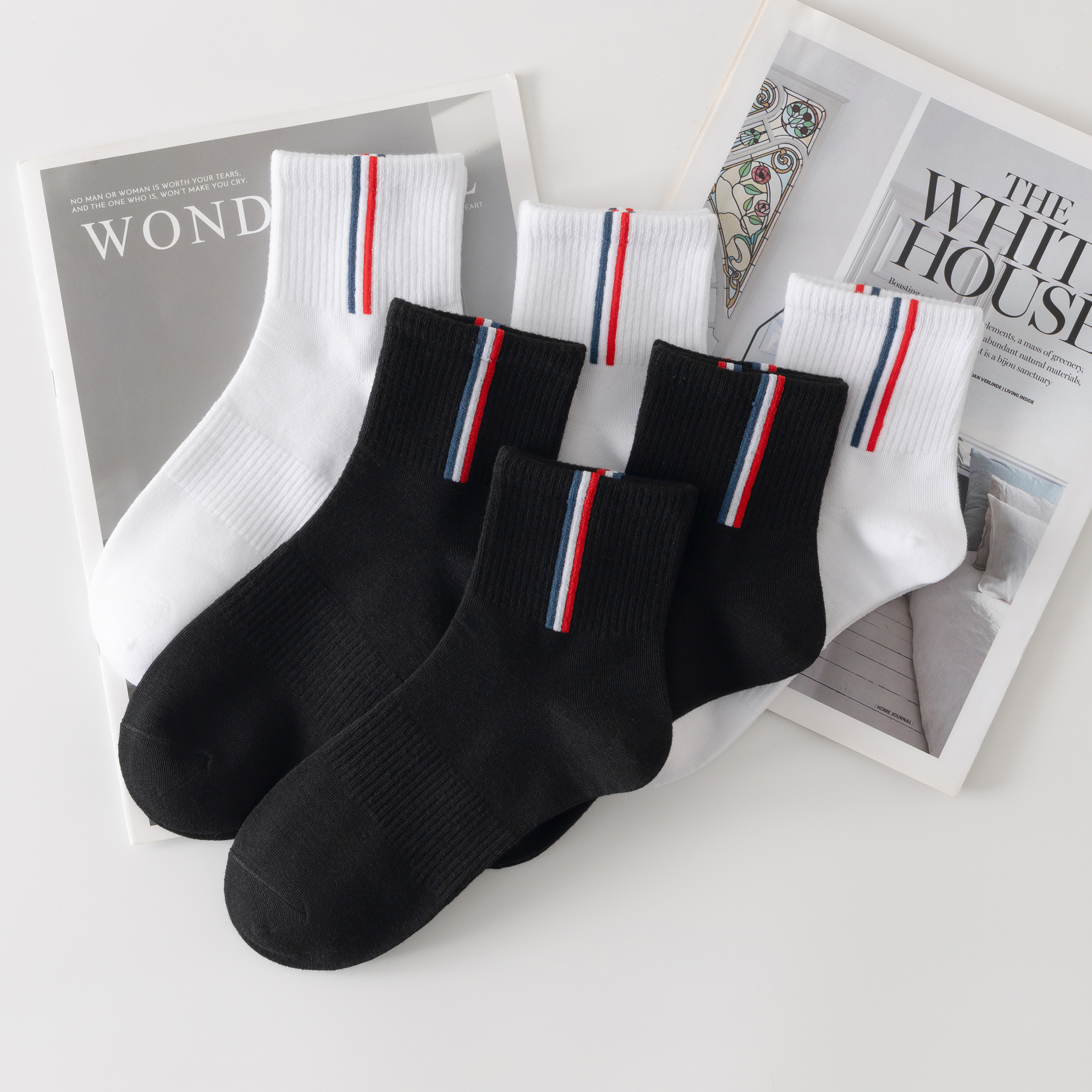 帕兰朵袜子男士夏季薄款抗菌防臭中筒运动袜吸汗透气休闲通勤短袜6双装 颜色随机彩虹条【4双】 均码