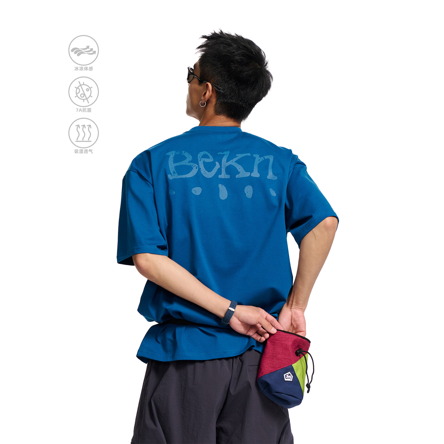 BELLKENIDEA户外7A抗菌抗湿速干短袖宽松百搭徒步运动短袖T恤男 深墨蓝 L 京东折扣/优惠券