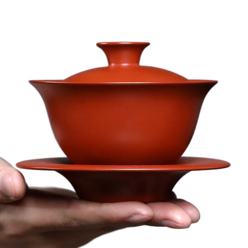 尊壺宜興紫砂三才杯蓋碗單個(gè)茶碗帶蓋泡茶杯大號(hào)防燙復(fù)古陶瓷功夫茶具 天和蓋碗150ml大紅袍