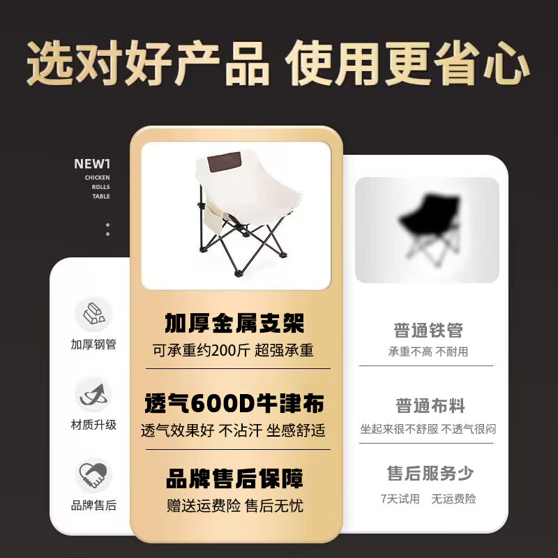 Makizaza户外帐篷全自动儿童露营野营帐篷全套装备防蚊 月亮椅 黑色